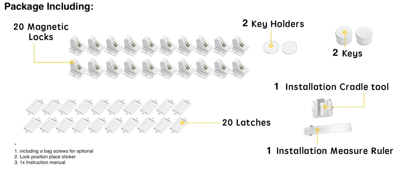 20 Pack Magnetic Cabinet Locks Baby Proofing Children Proof Cupboard Drawers Latches