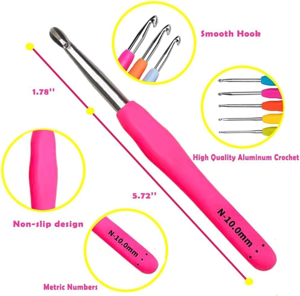 Crochet Hooks 14 Size Crochet Set 2mm(B)-10mm(N), Ergonomic Crochet Hooks Set with Case