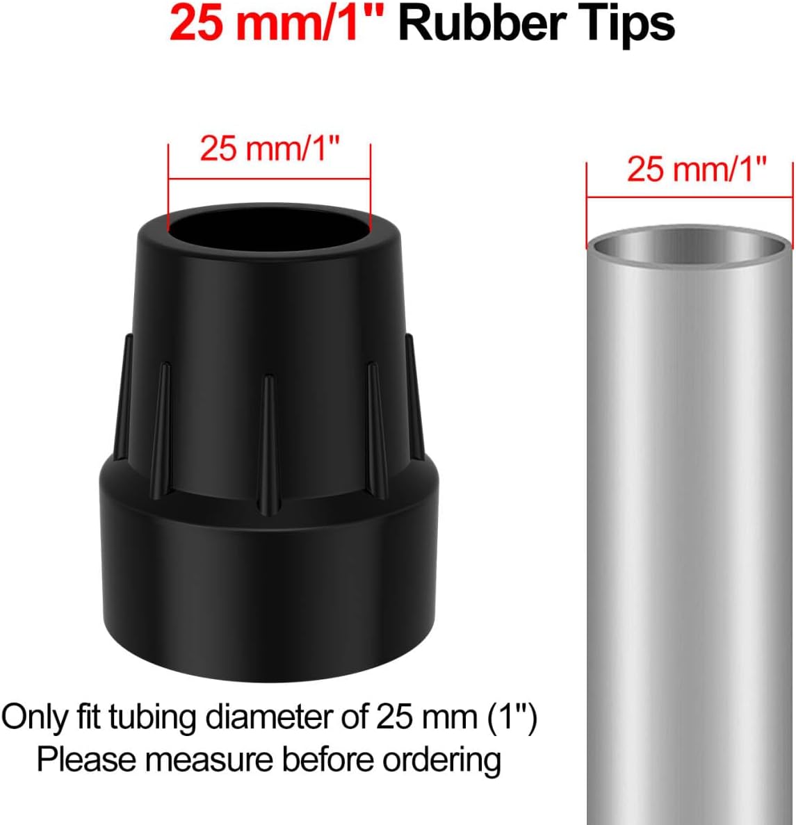Rubber Cane Tips 1" (4 X 25mm) Heavy Duty End Stoppers for Walking Can 1 inch Replacement Feet Caps for Walkers
