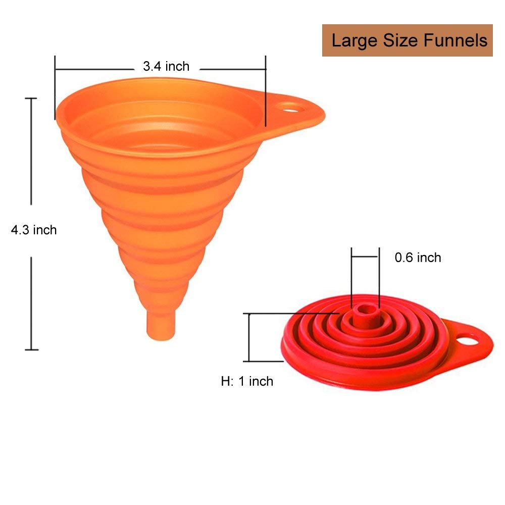 4 Pack Small and Large Kitchen Gadgets Accessories Foldable Silicone Collapsible Funnels