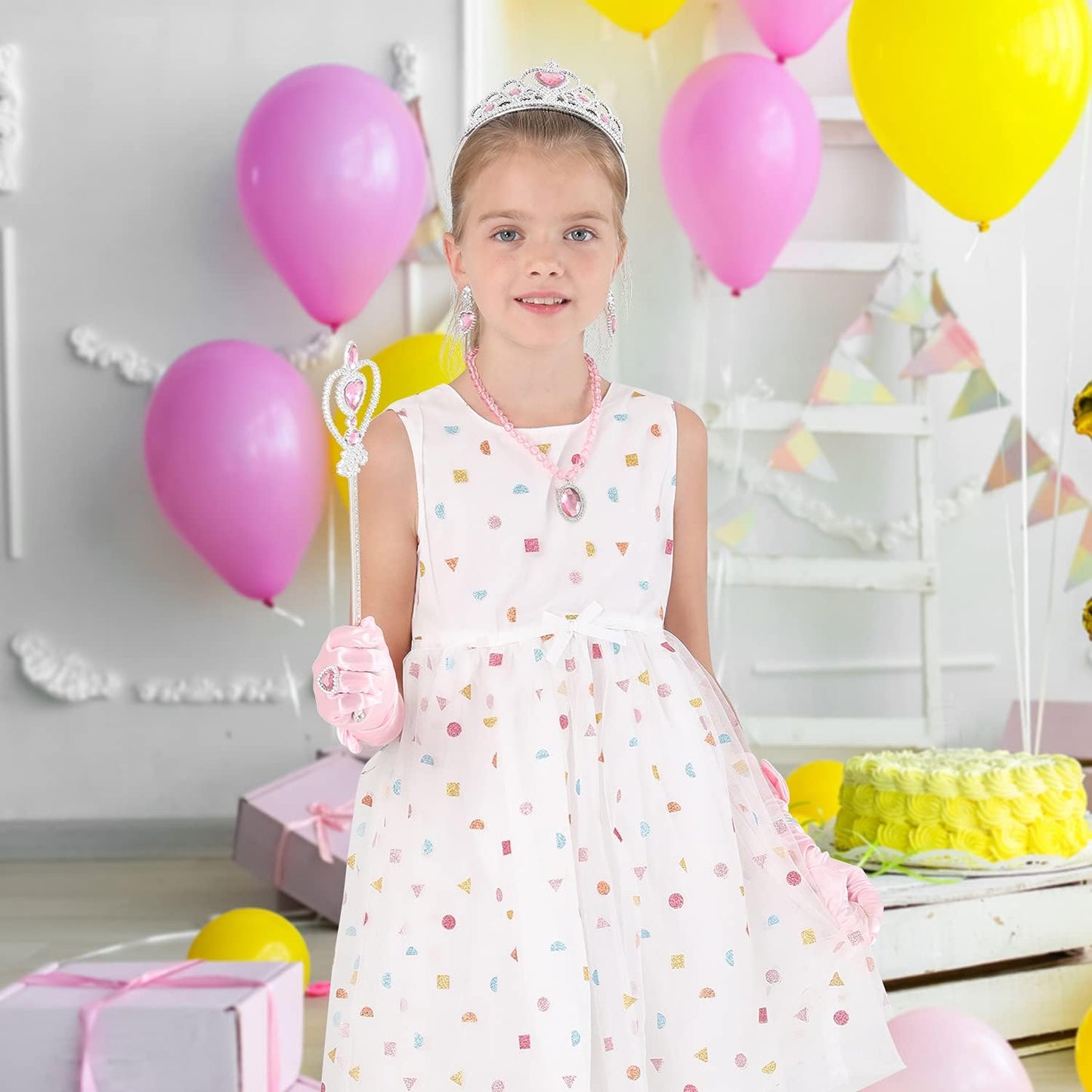 Dress Up Party Accessories for Princess Costume Gloves Tiara Wand Necklace Earrings