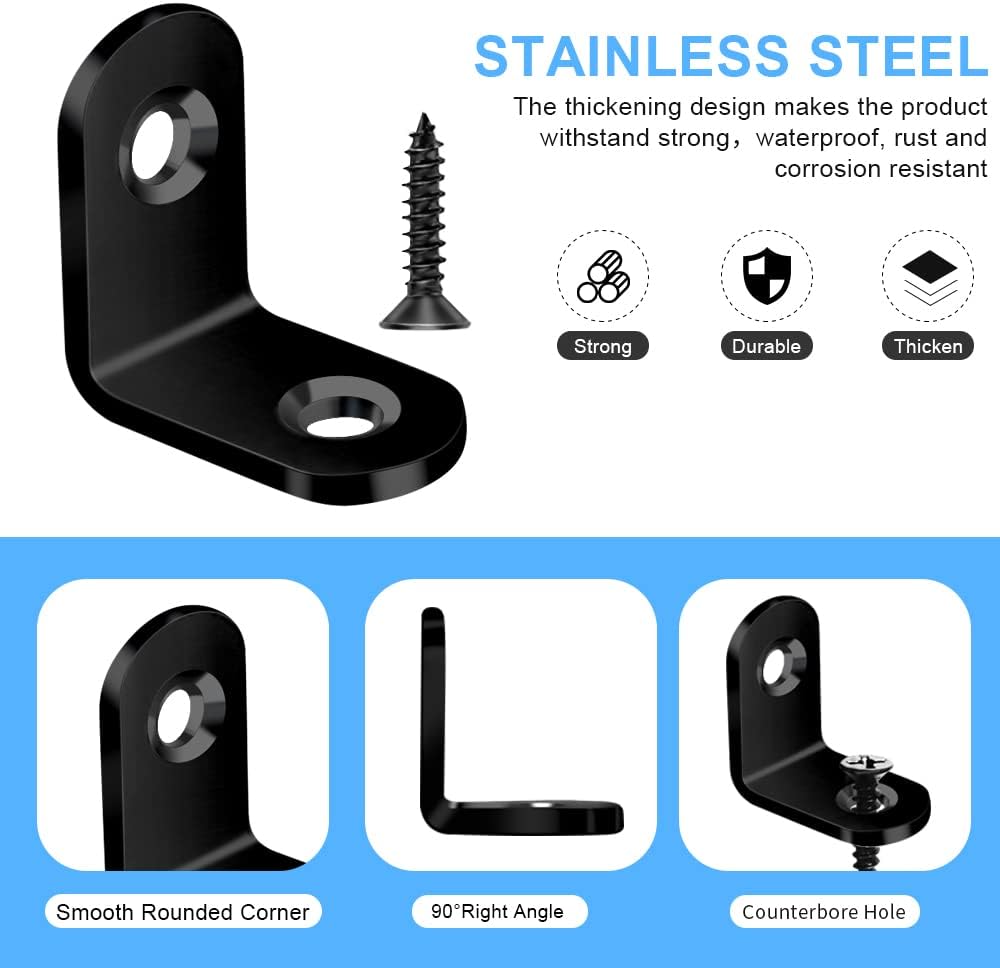 40PCS L Brace Black Small L Brackets for Wood, Stainless Steel Corner Brace Metal Right Angle Bracket