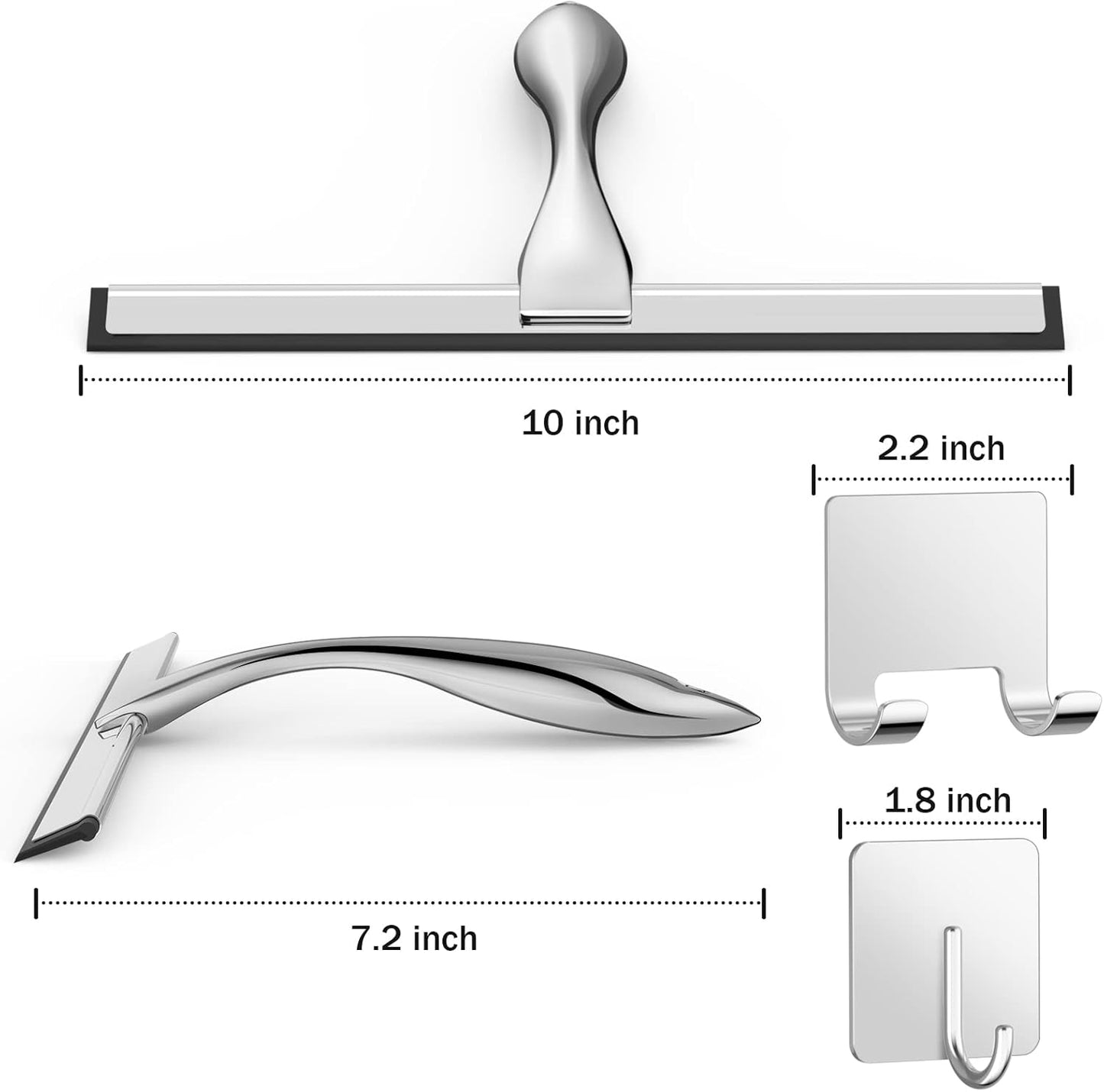 Stainless Steel Shower Squeegee for Shower Glass Door with 2 Adhesive Hooks Bathroom Cleaner Tool Household