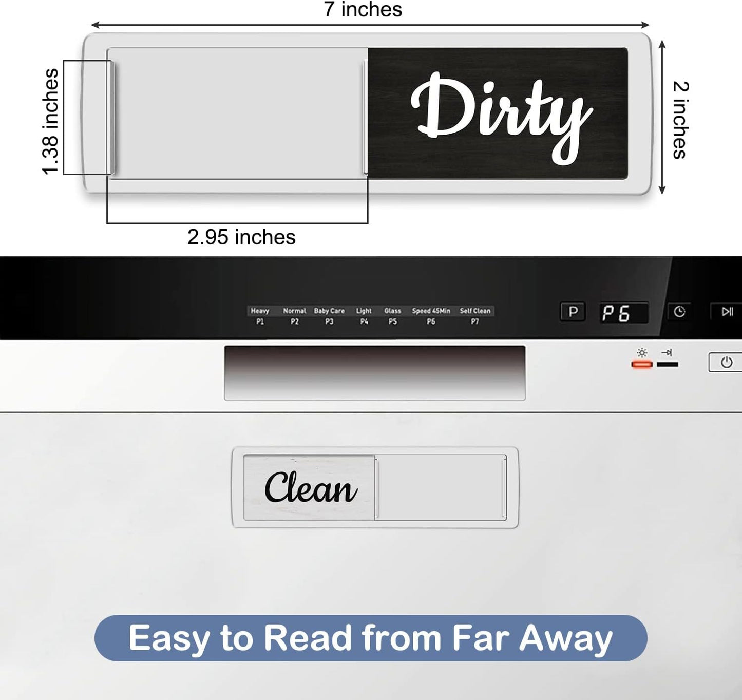 Dishwasher Magnet Clean Dirty Sign Farmhouse Rustic Wood Design Black and White Non-Scratch