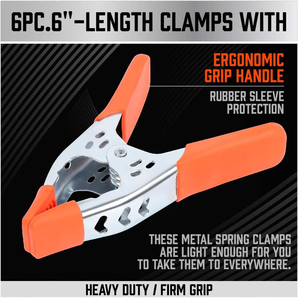 6 Piece 6" inch Spring Clamp Heavy Duty Spring Metal Spring Clamps 2.5"-inch Jaw opening