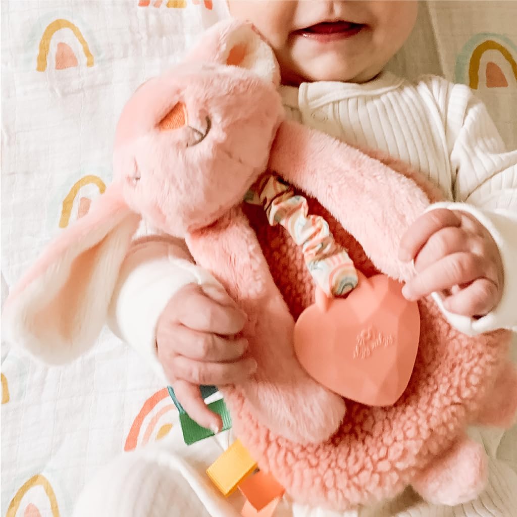 Lovey Including Teether Baby Lovey with Teether Textured Ribbons & Dangle Arms Features Crinkle Sound