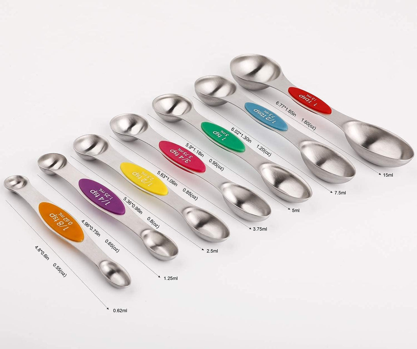 Set of 7 Stainless Steel Stackable Dual Sided Teaspoon Tablespoon for Measuring Dry and Liquid Ingredients