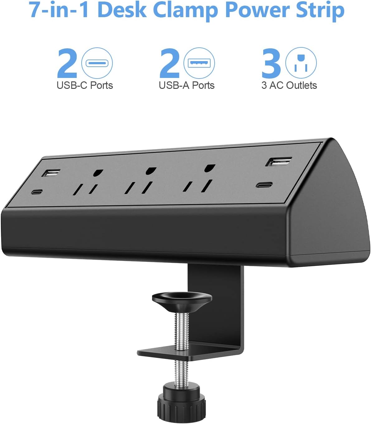 Desk Clamp Power Strip 40W Total Fast Charging Station 2 PD 20W USB C Ports Desk Edge Mount Surge
