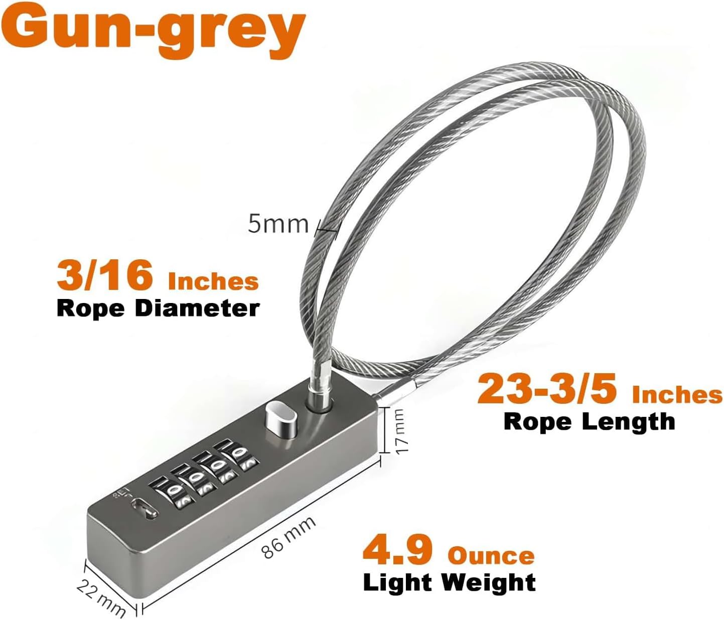 23-3/5 Inches Steel Cable Combination Lock with Resettable 4 Digit Code for Bikes Lockers File Cabinets