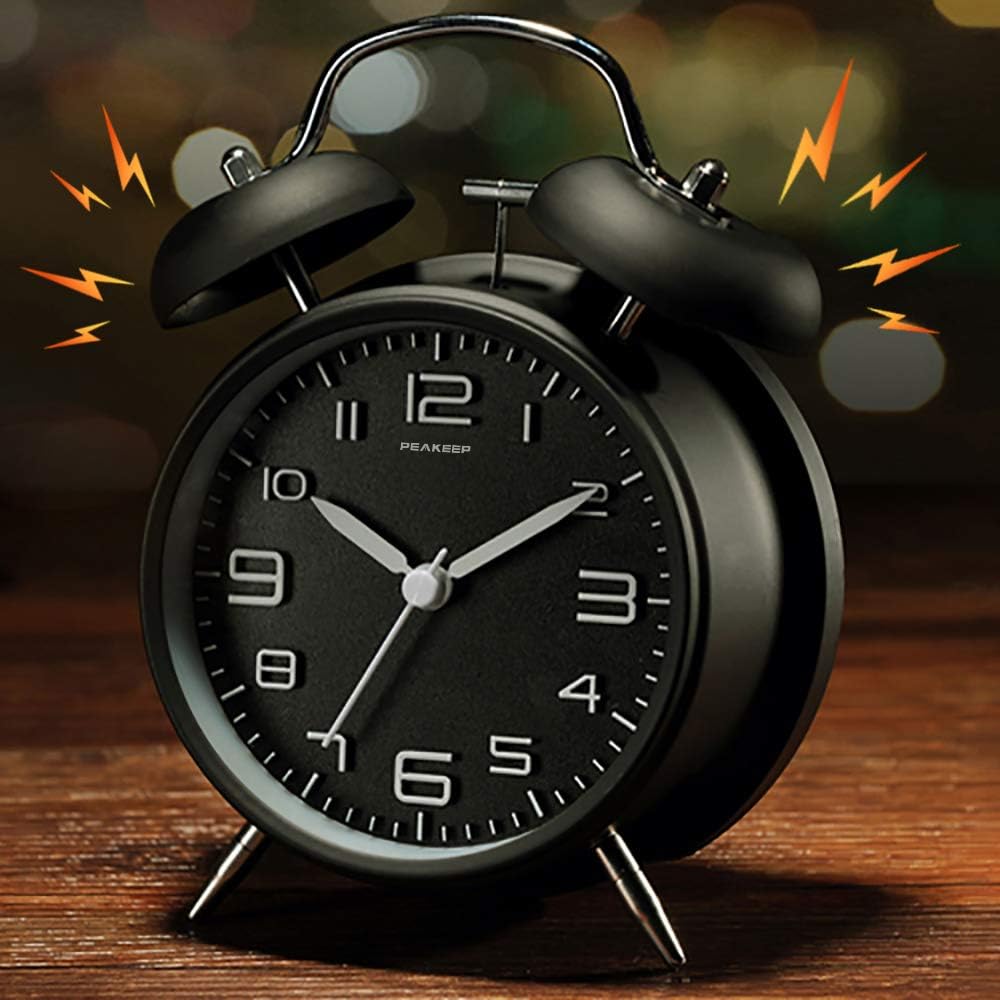 Twin Bell Loud Alarm Clock for Heavy Sleepers Backlight Battery Operated Old Fashioned Alarm Clock