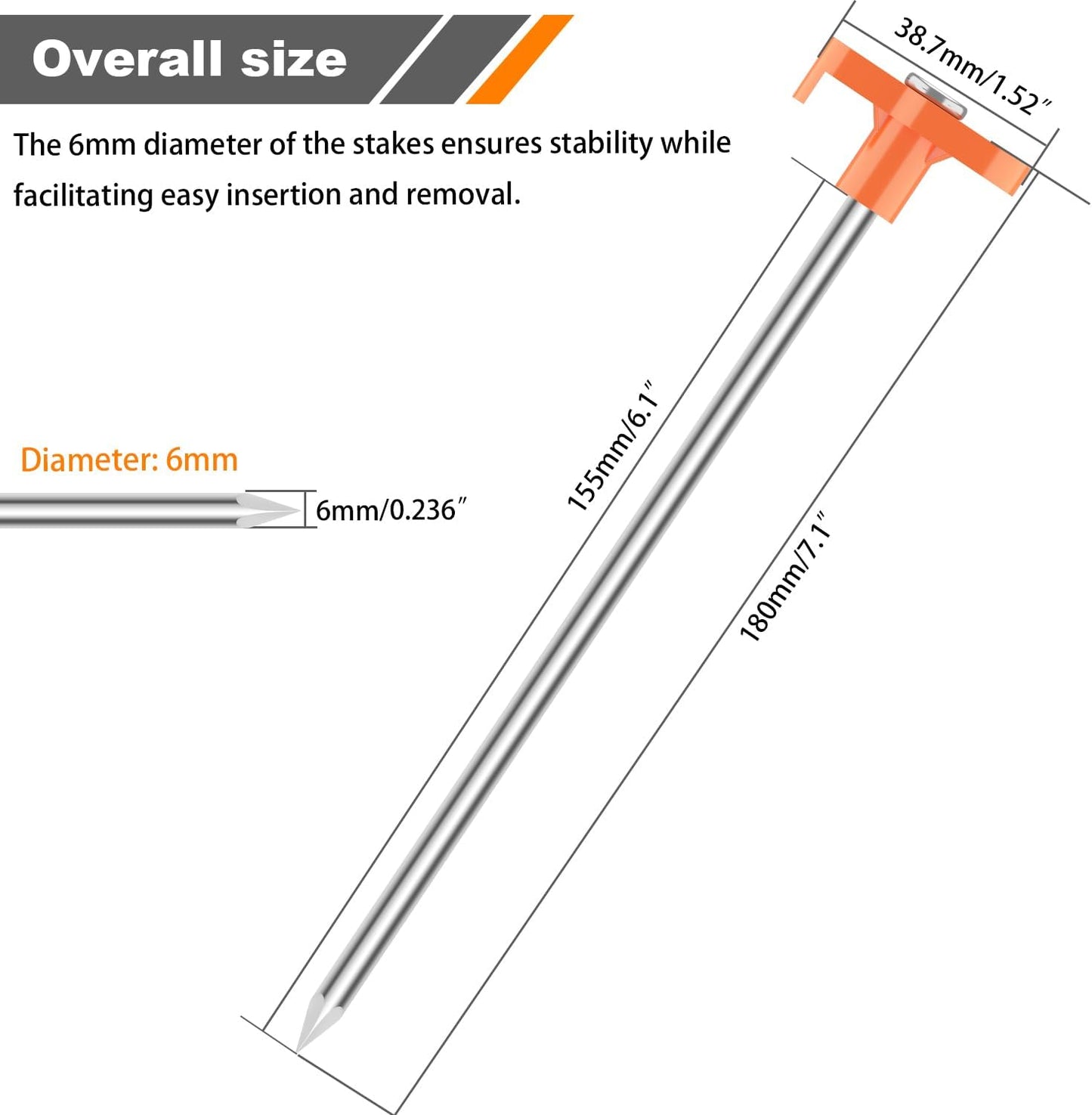 Heavy Duty Camping Tent Stakes Non-Rust Metal Tent Pegs for Garden Hiking Canopies Tarp with 10pcs Rubber