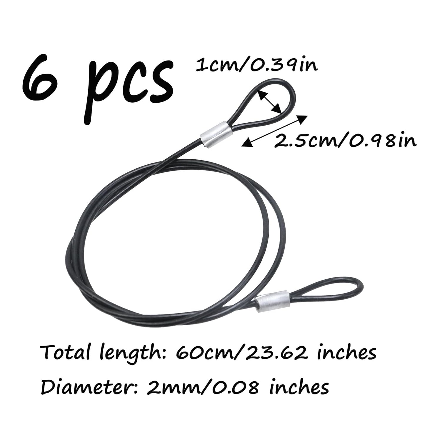 6 pcs 2mm Stainless Steel Wire Cable with Loops PVC Coated Safety Wire Rope for Outdoor Travel Home