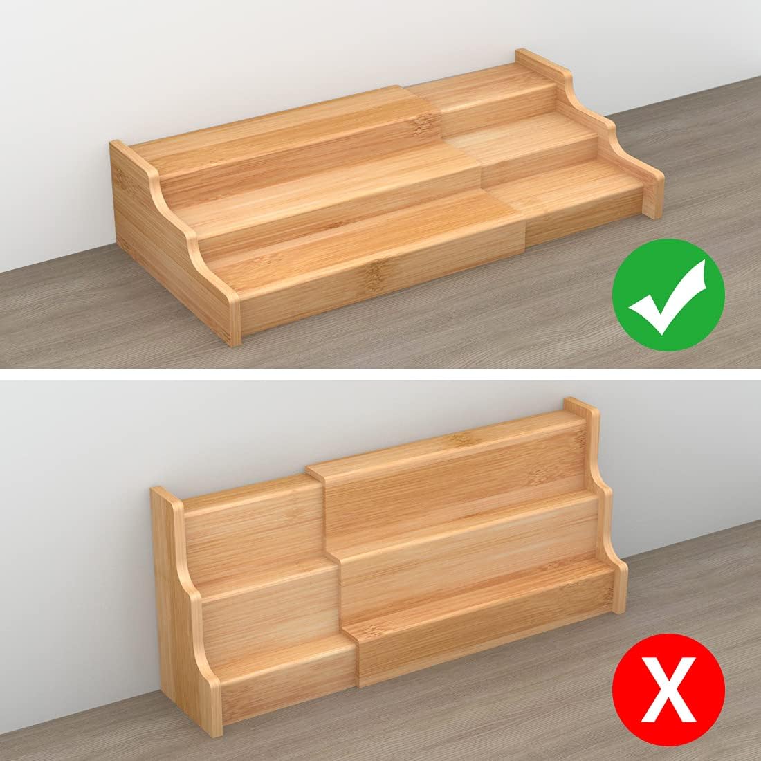 Rack Kitchen Cabinet Organizer 3 Tier Bamboo Expandable Display Shelf