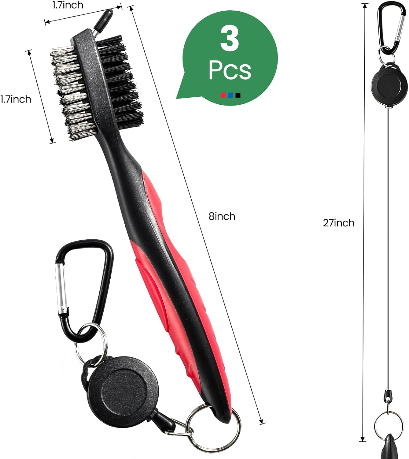 Brush and Club Groove Cleaner with Retractable Zip-line and Aluminum Carabiner Cleaning Tools