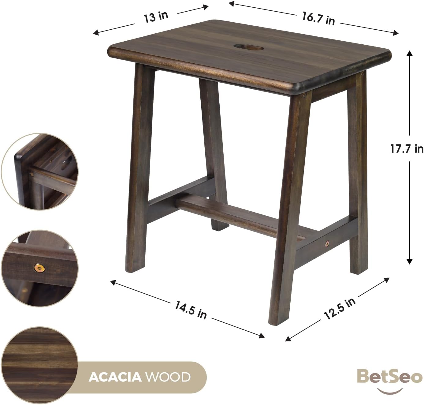 Wood Stool Rectangular (16.7" D x 13" W x 17.7" H) Small Bench Sea End Table Bathroom