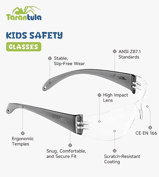 6 Pack Kids Safety Glasses Youth Protective Eyewear EN166 & ANSI Z87 Certified Anti-Fog UV Protection