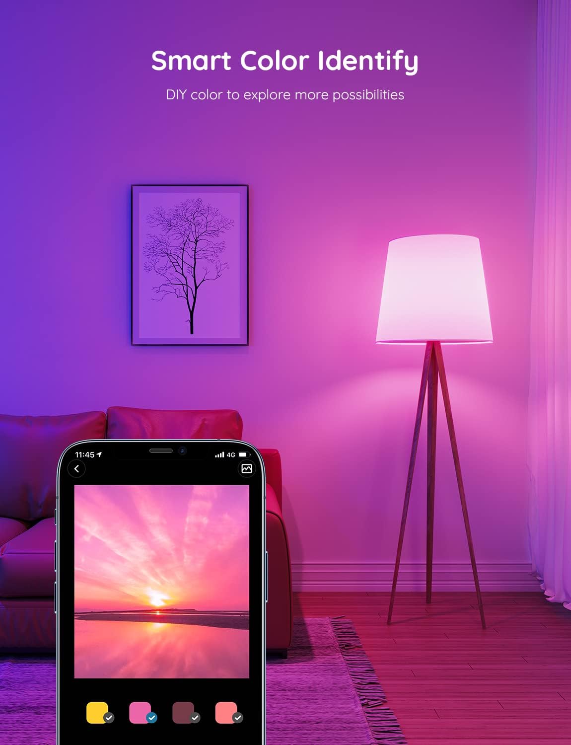 4 Pack Color Changing Light Bulb Work with Alexa and Google Assistant 16 Million Colors RGBWW WiFi & Bluetooth
