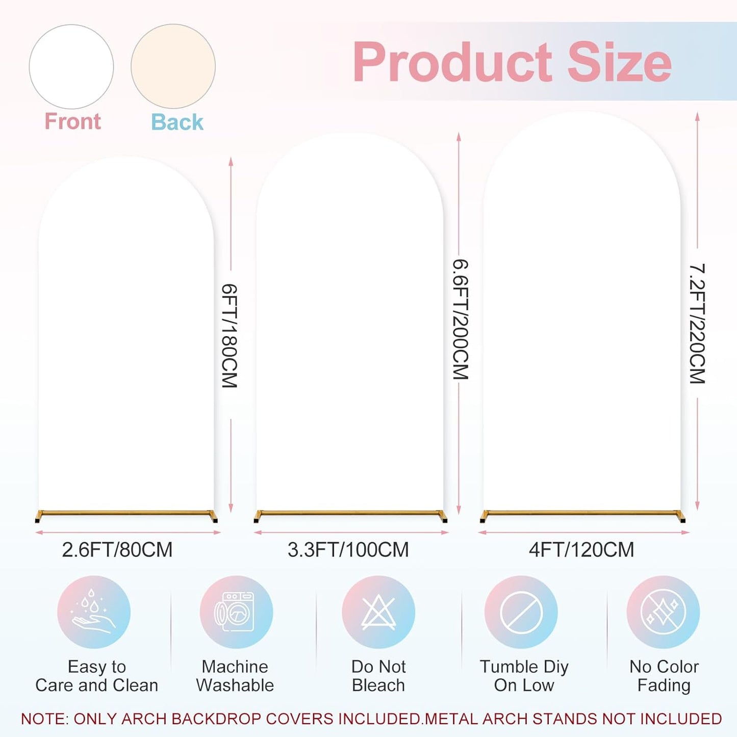 Set of 3 (7.2ft+6.6ft+6ft) Double Color Cover Spandex Fitted Arch Stand for Birthday Party Baby Shower