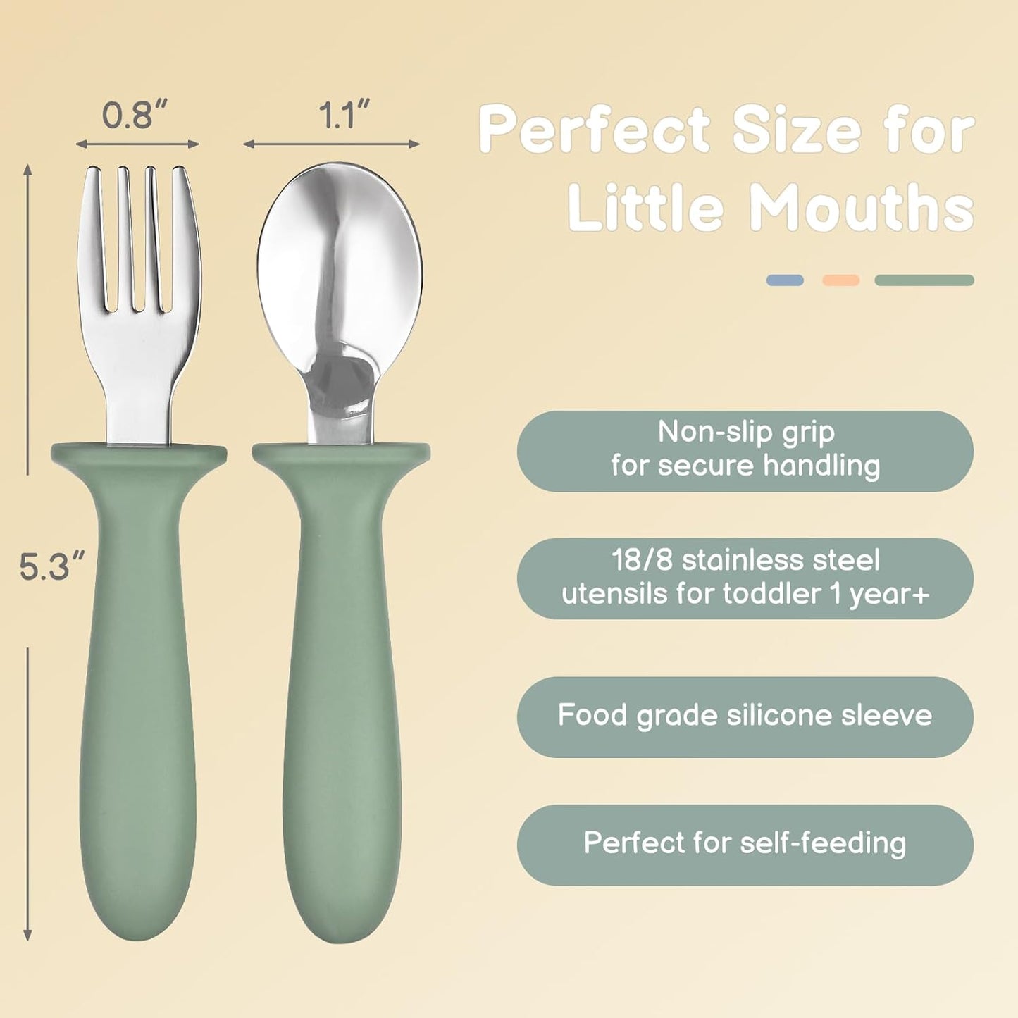 6 Pack kids Silverware Set with Silicone Handle 18/8 Stainless Steel Children Safe Forks and Spoons