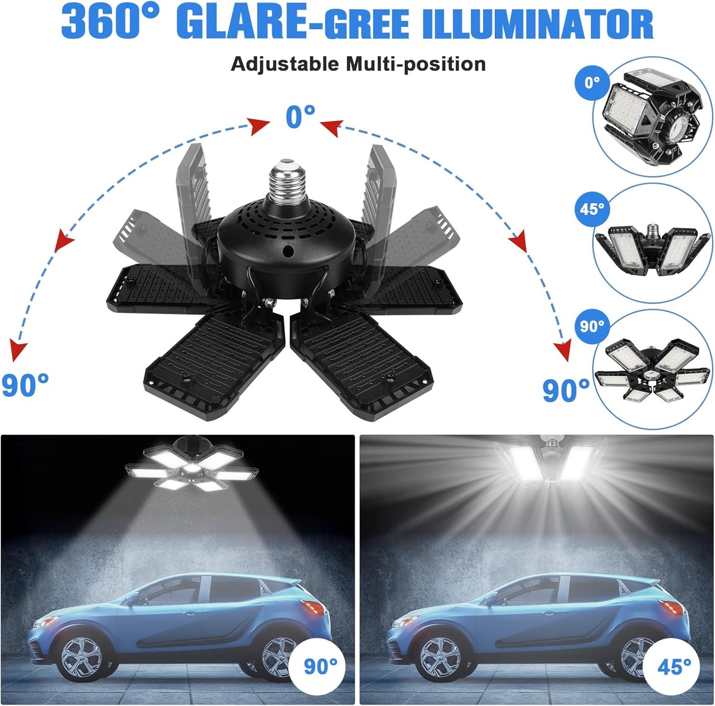 2 Pack 180W 18000LM 6500K Led Shop Light with 6 Plus 1 Deformable Panels Basement Barn Ceiling Lights
