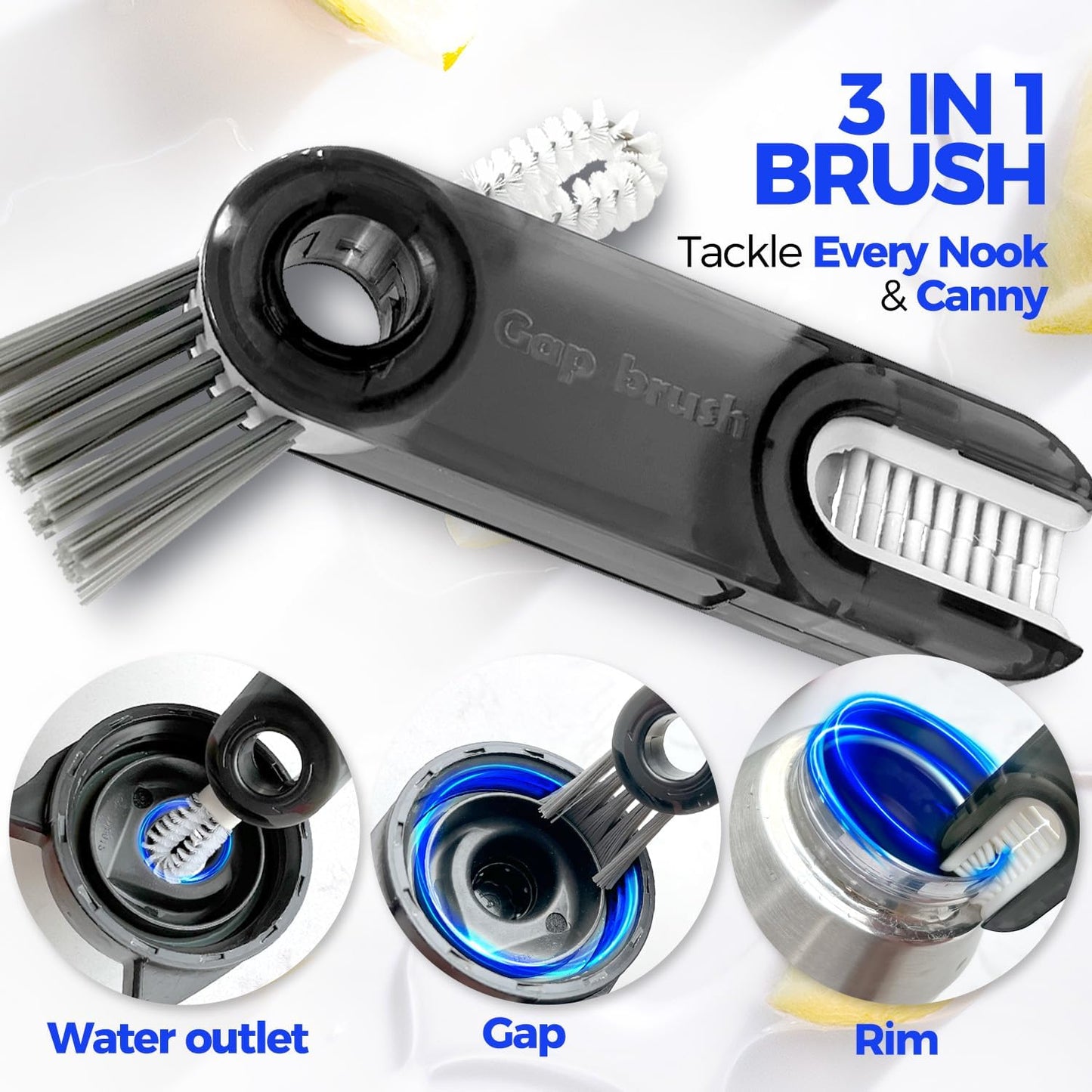 6 Pack Bottle Brush Set 14" Long Handle Stainless Steel Bottle Cleaner Brush 3 Straw Brushes 3-in-1 Bottle Cleaning Brush