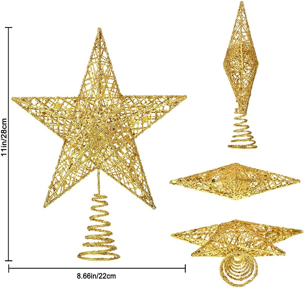 Tree Toppers Xmas Glitter Gold Hollow Star Treetop Topper for Christmas Tree Decoration