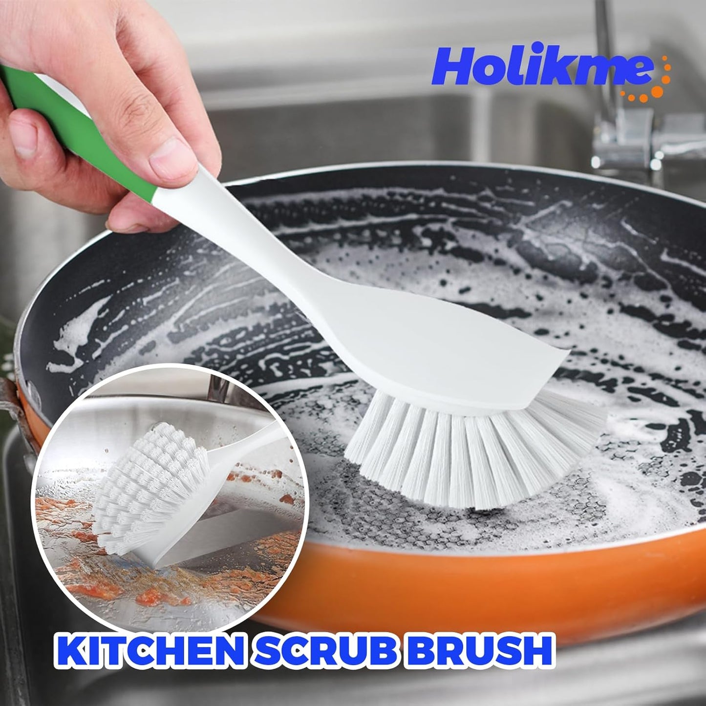 6Pack Kitchen Cleaning Brush Green Kitchen dish brush set includes 2 dish cleaning brushes 1 dish scouring pad 1 wire brush 2 groove gap brushes