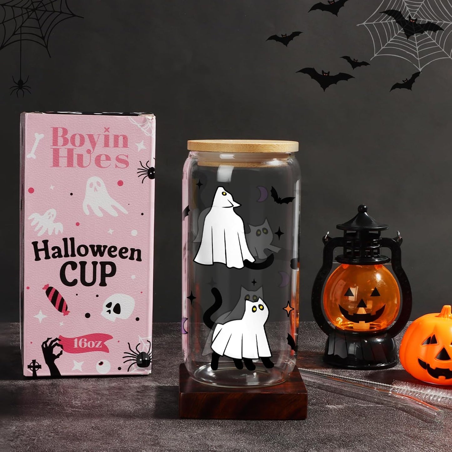 Cute Halloween Gifts Spooky Boo Basket Stuffers for Women Teens Boy Girls Kids 16oz Glass