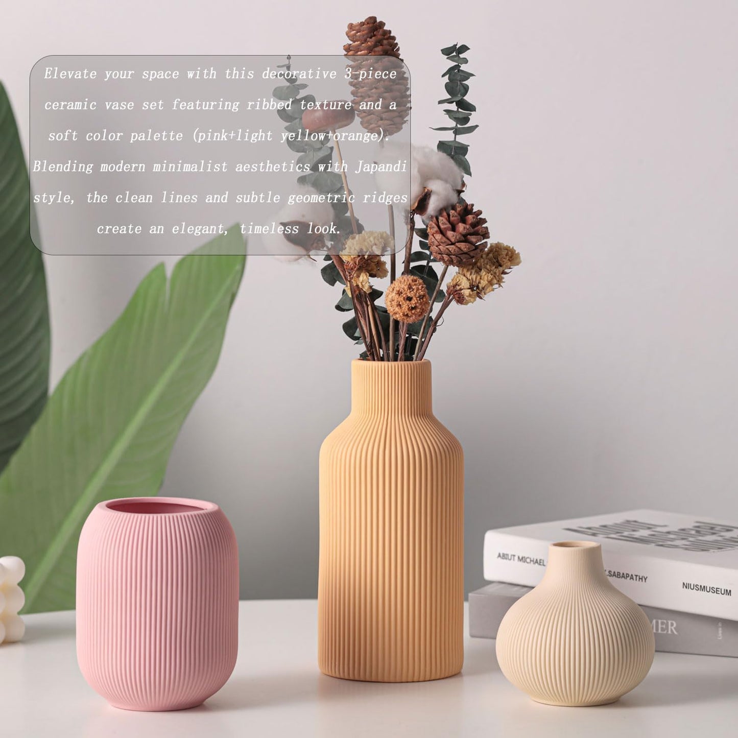 Set of 3 Vases Home Decor Modern Minimalist Decor Pottery Boho Vases for Pampas Grass Dried Fresh Flowers