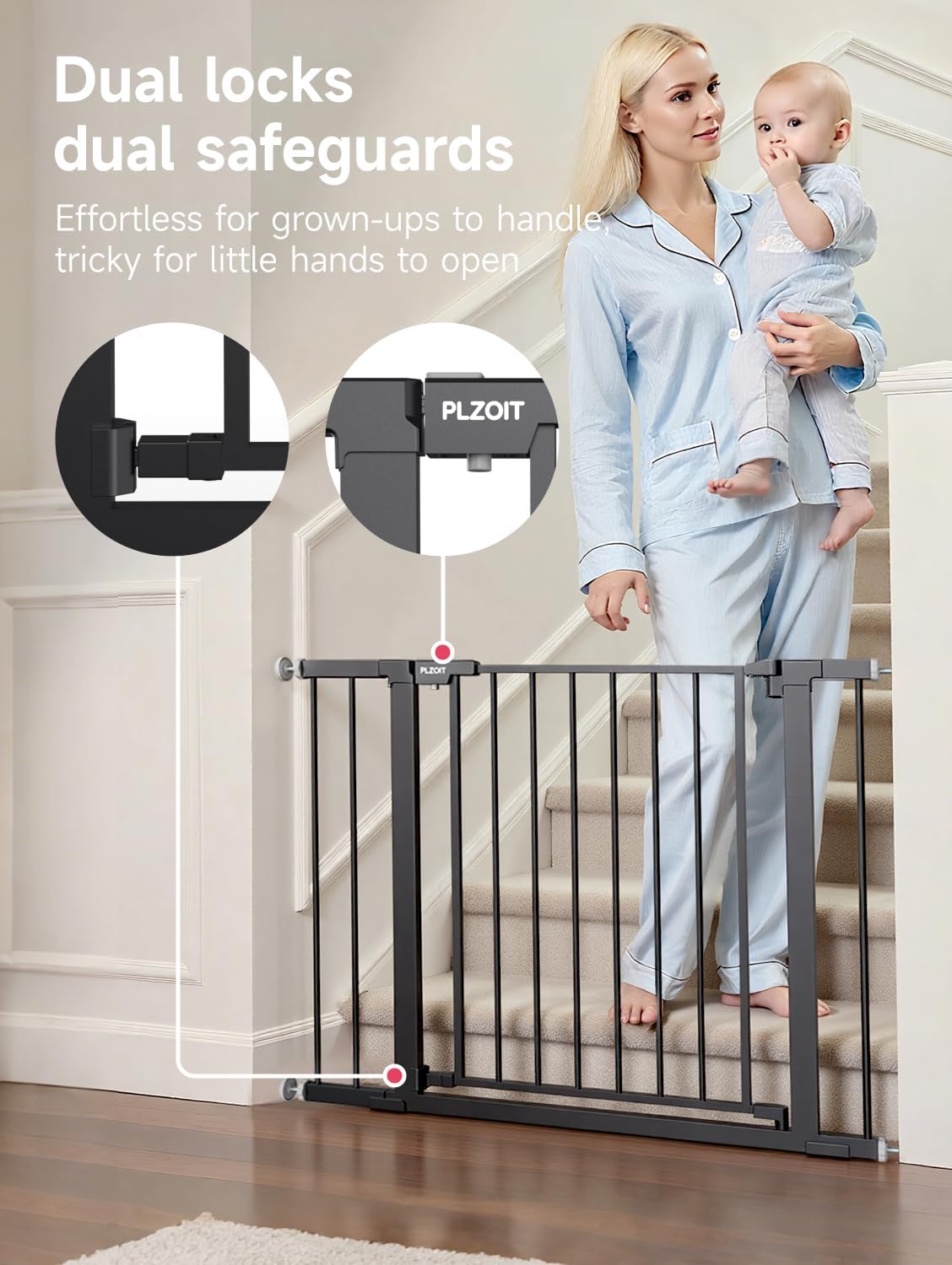 Baby Gate for Stairs Dog Gate for Doorways Walk Thru Auto Close Metal Baby Safety Gate for The House, Stairs and Doorways