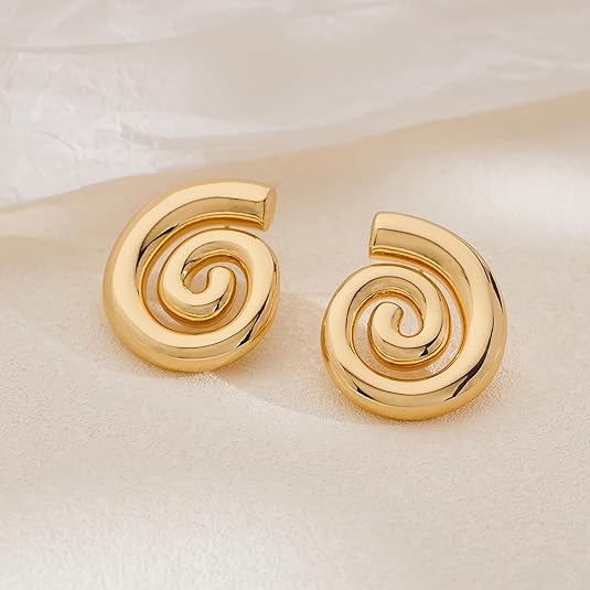 Earrings for Women Vintage Chunky Geometric Round Swirl Earrings Statement Stud Earrings