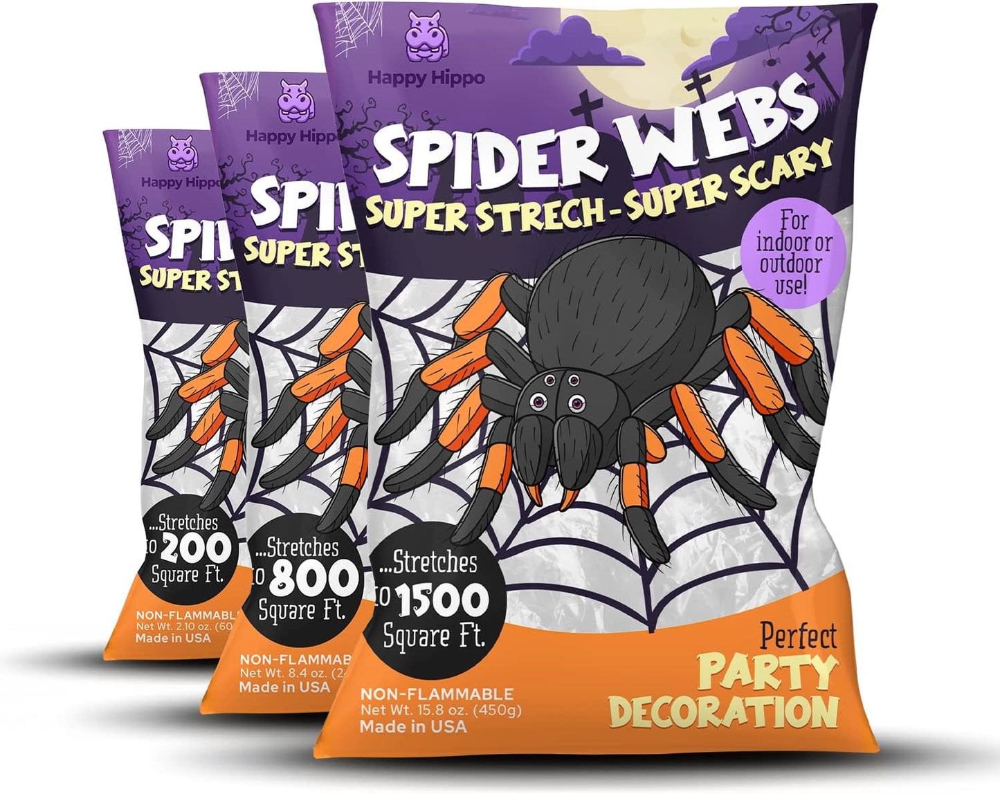 Spider Web Decoration 200 Sqare Feet & Plastic Spiders Halloween Party Supplies Spider Webs Small 200 Sq Feet
