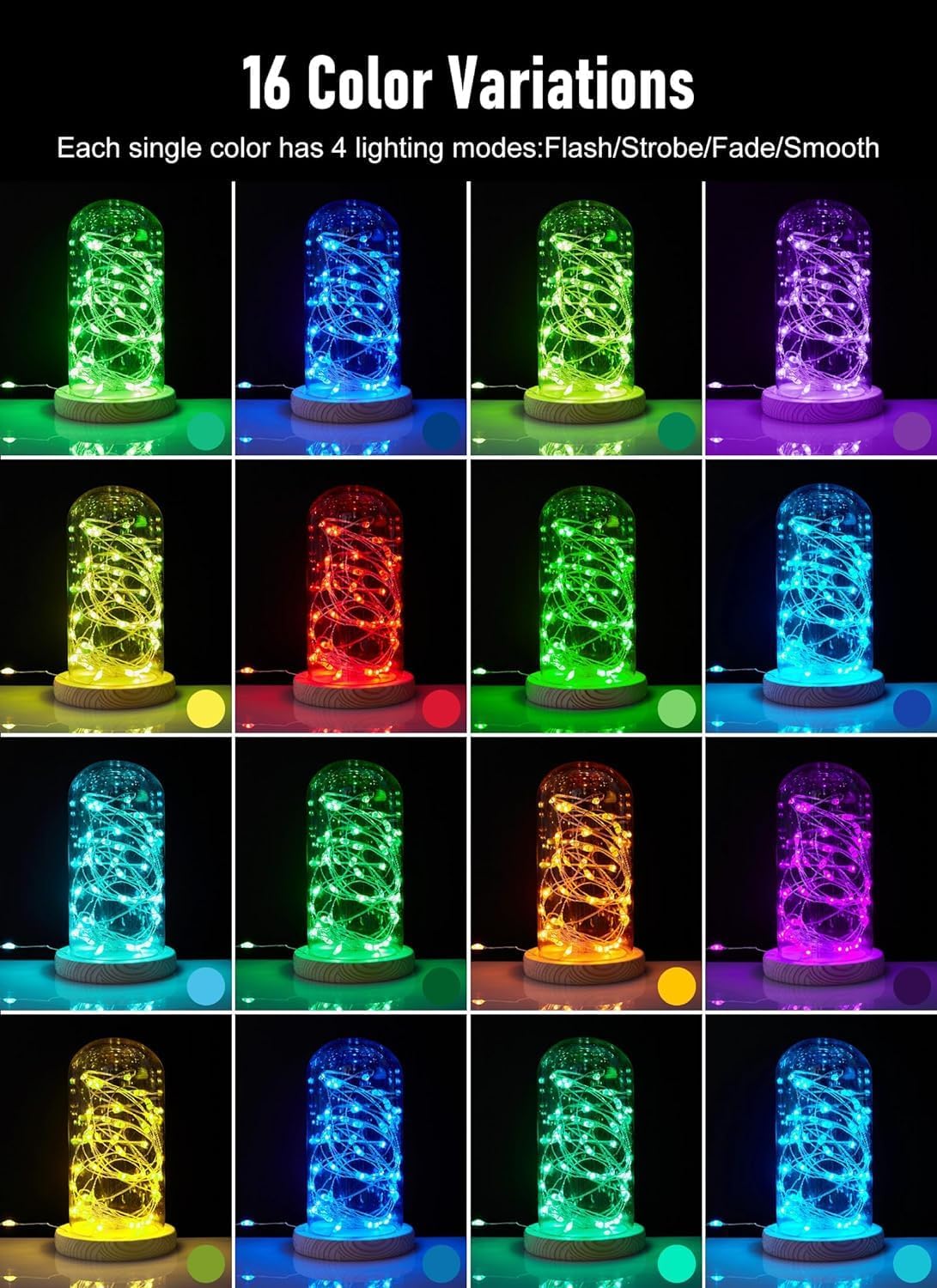 Color Changing Fairy String Lights 33 ft 100 LED USB Silver Wire Lights with Remote and Timer Starry Fairy Light