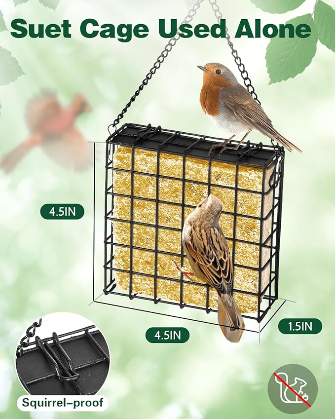 Metal Bird Feeder with Double Suet Cage Ideal Birdfeeders Outside Hanging Weatherproof & Large Capacity