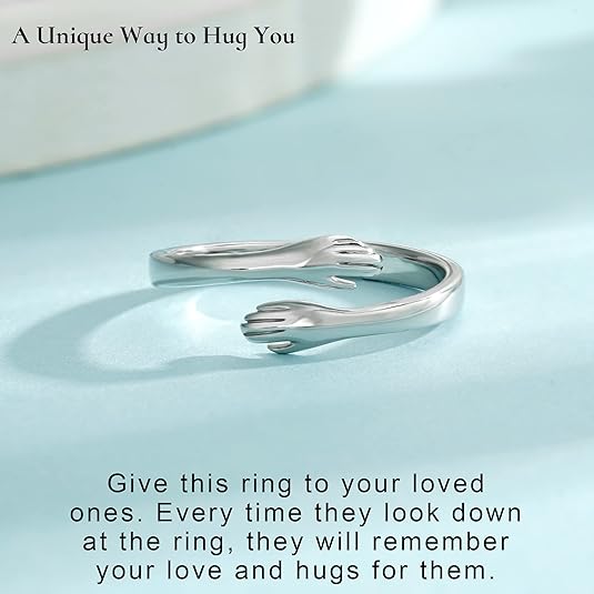 Sterling Silver Hug Ring for Women Teen Girls Adjustable Ring Jewelry Mothers Day Birthday Gifts