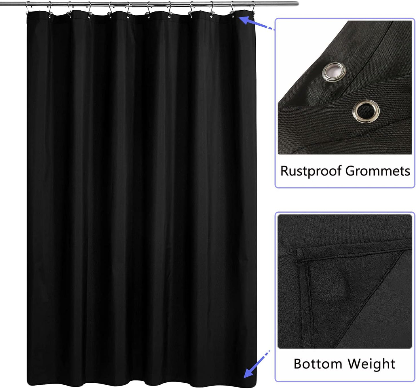 Curtain Liner, Waterproof Hotel Quality, Bathroom Curtains Rust Resistant Grommets