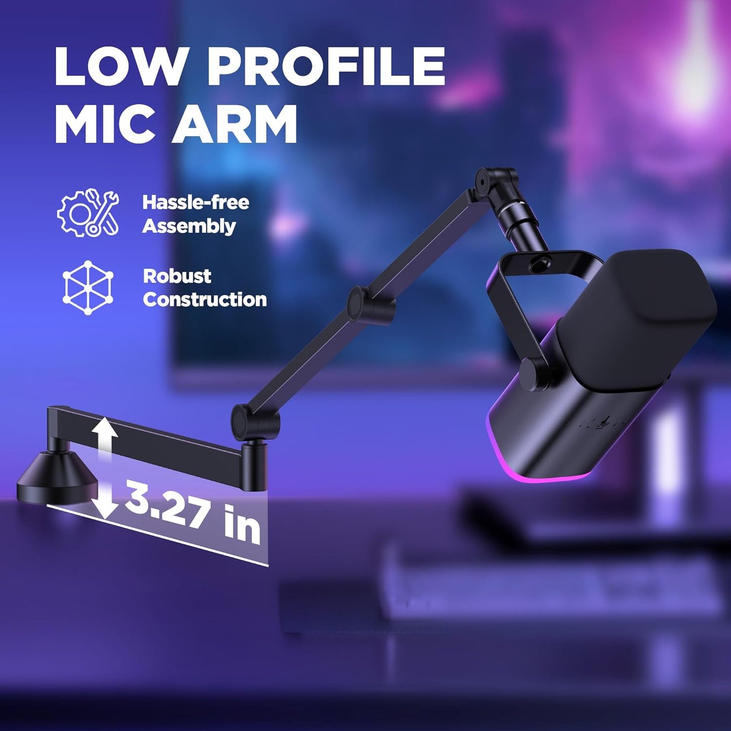 360° Rotatable Microphone Arm Stand Foldable Desk Mic Boom Arm with 3/8" to 5/8" Adapter