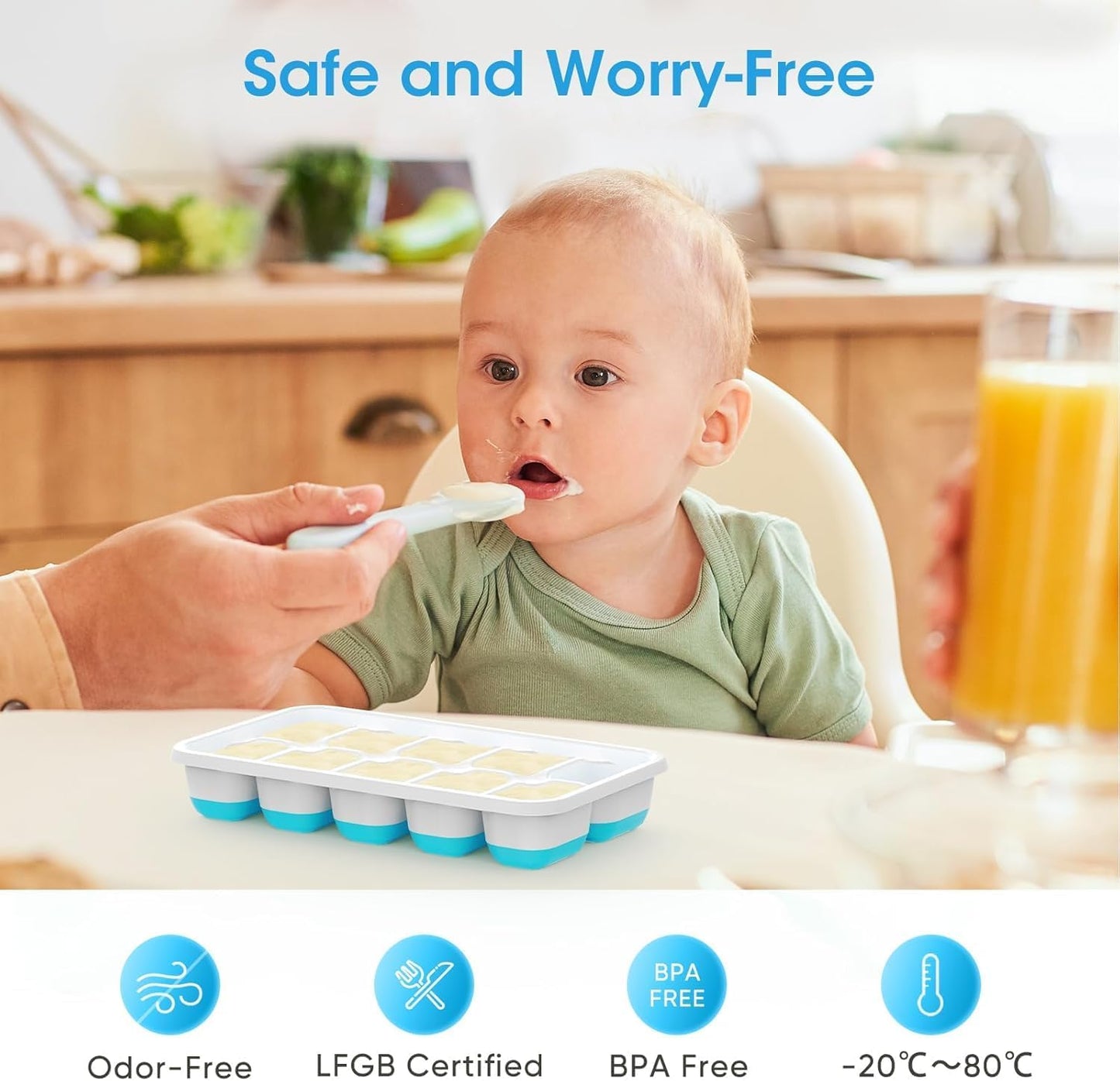 4 Pack Silicone Ice Cube Trays for Freezer Stackable Ice Bucket Kits with Storage Container & Scoop for Kitchen