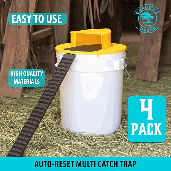 5 Gallon Bucket Lid Mouse Rat Trap 4 Pack Automatic Reset Flip and Slide Mouse Trap