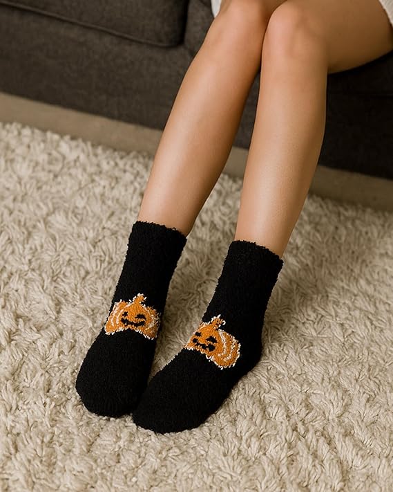 Century Star Halloween Fuzzy Socks Slipper Fall Fluffy Cozy Warm Super Soft Cute Home Spooky