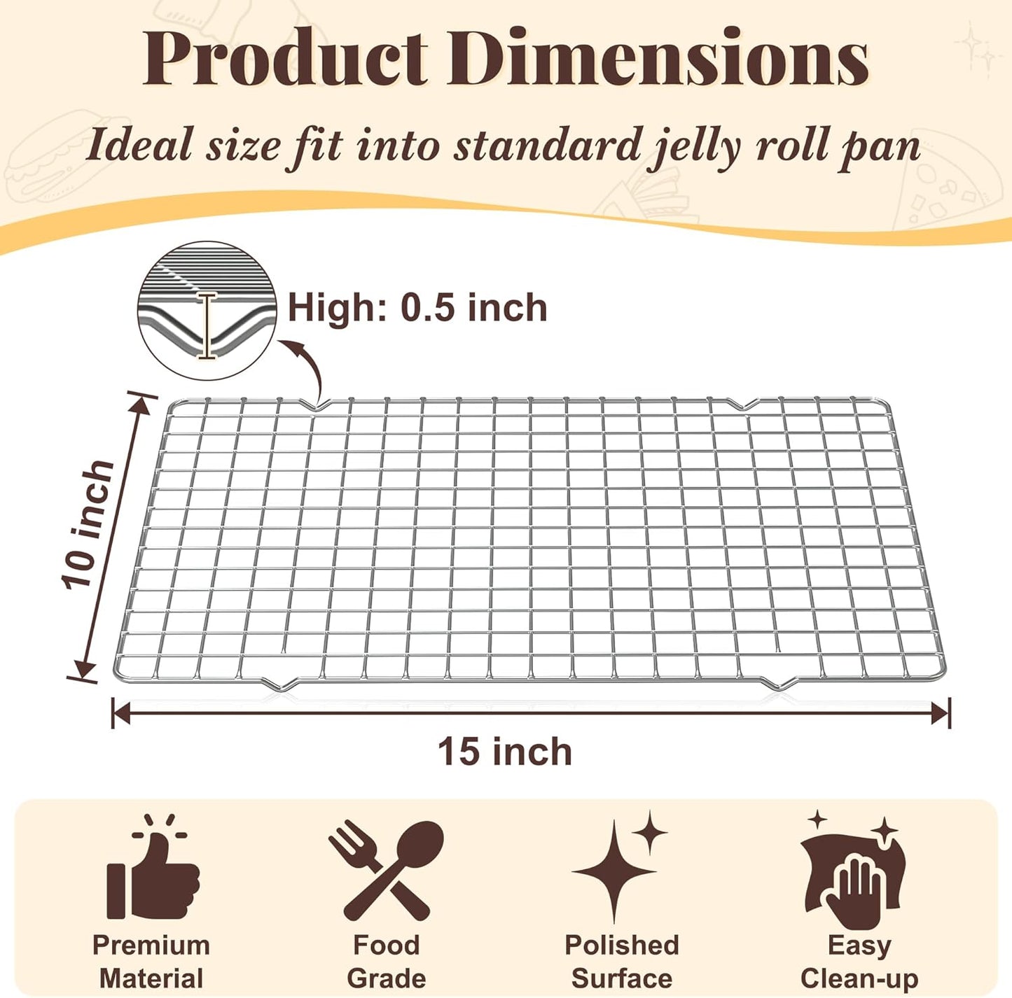 2 PCS 10" x 15" Grid Wire Baking Rack for Oven Cooking Baking Grilling, Roasting - Dishwasher Safe