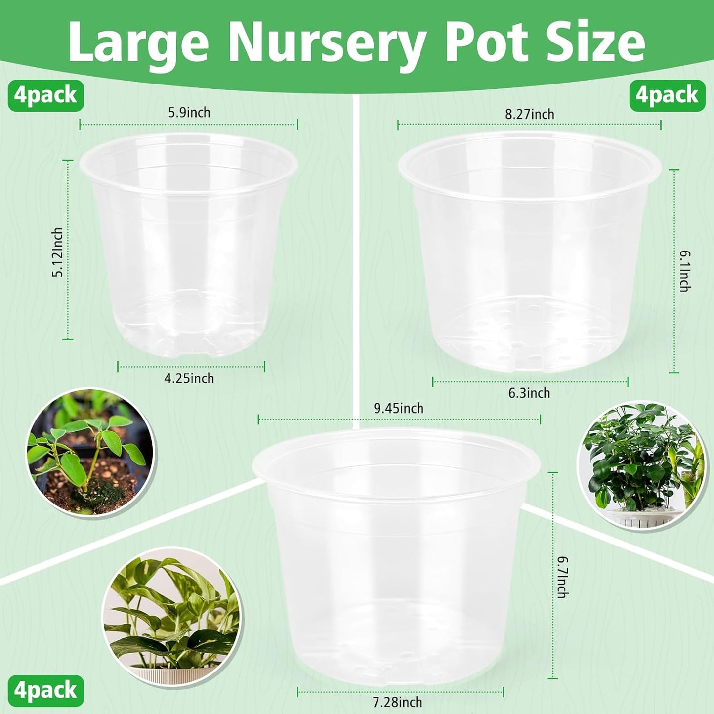 Nursery Pots with Drainage, 12 Pack Plastic Pots for Plants Ideal Seedling Pots and Plant Pots