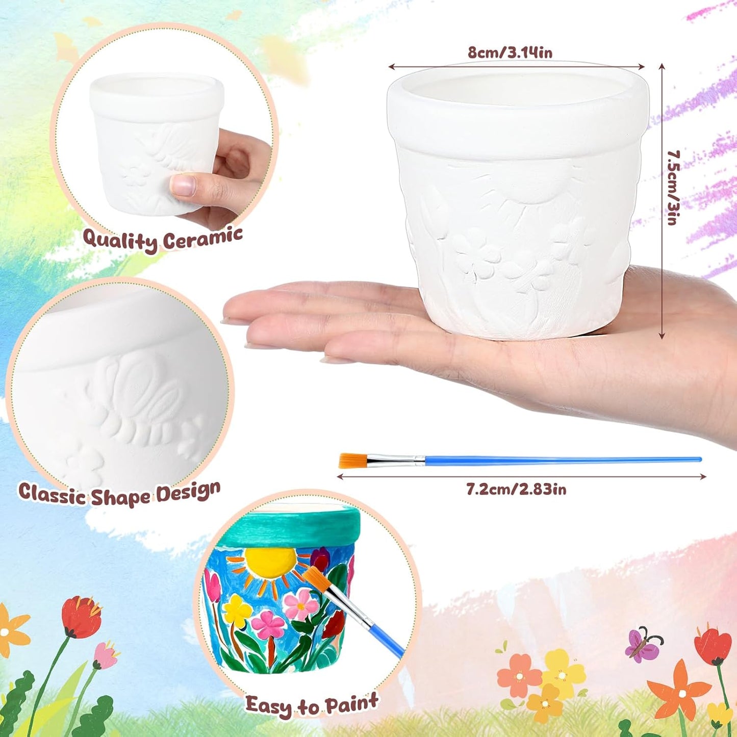 6 Set Ceramics to Paint DIY Ceramic Succulent Planter Pots Paint Your Own Flower Pots Craft Kit Unpainted