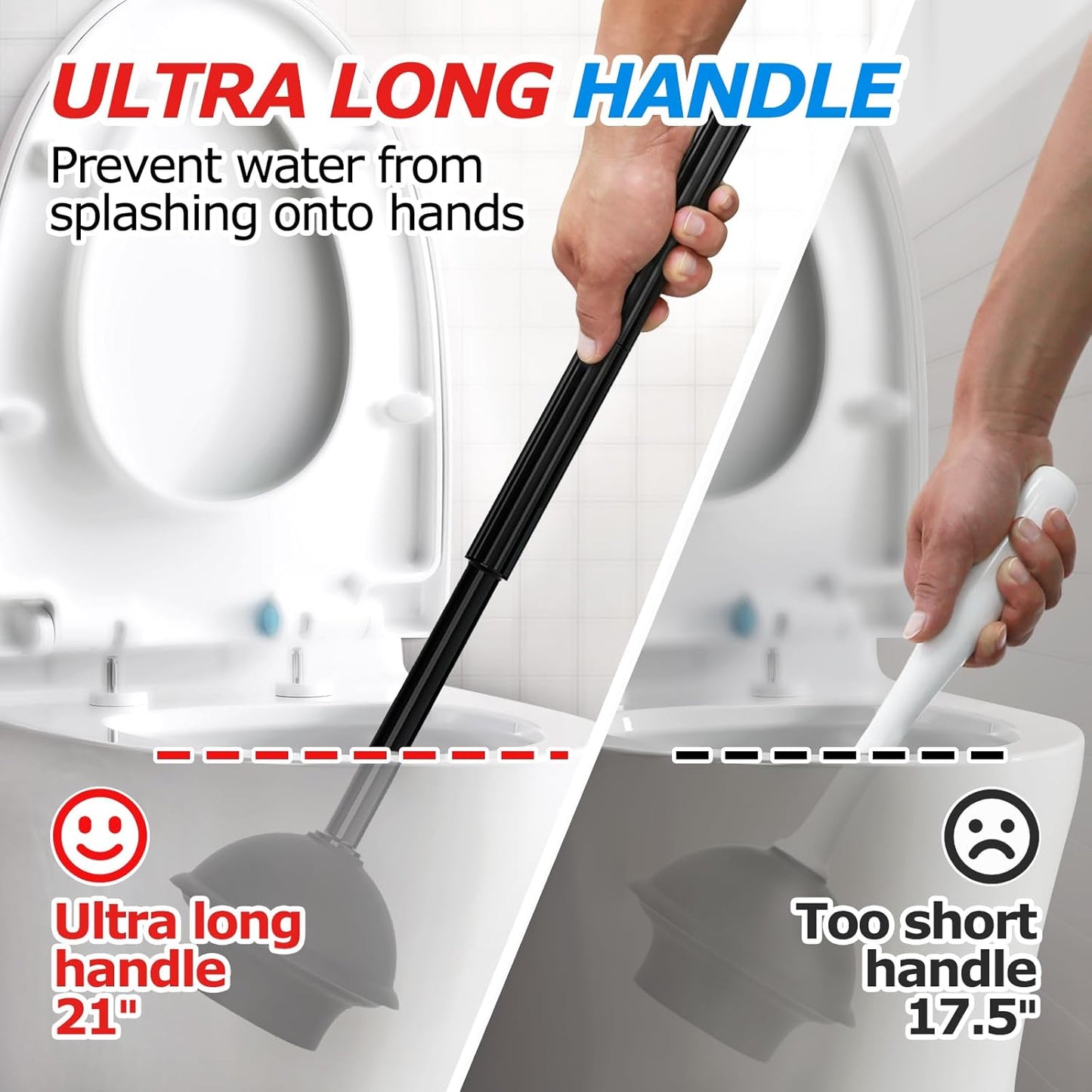 2 in 1 Toilet Plunger and Brush Set Extended Handle Plunger Toilet Bowl Brush Plunger Set Bathroom Cleaning Tools
