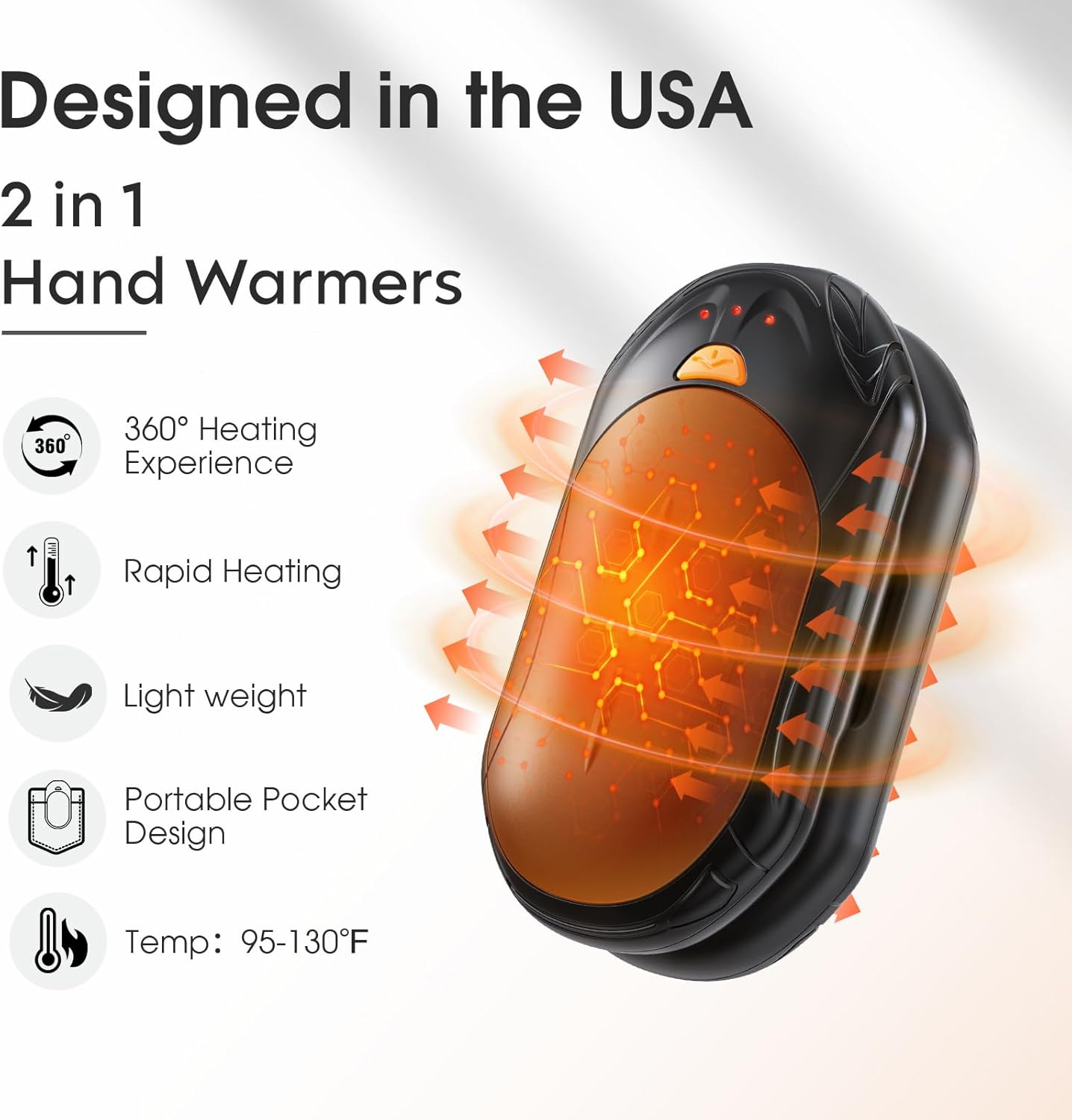2 Pack AI Smart Chips Electric Hand Warmers, 20Hrs Long Safe Heat, Portable Pocket Heater