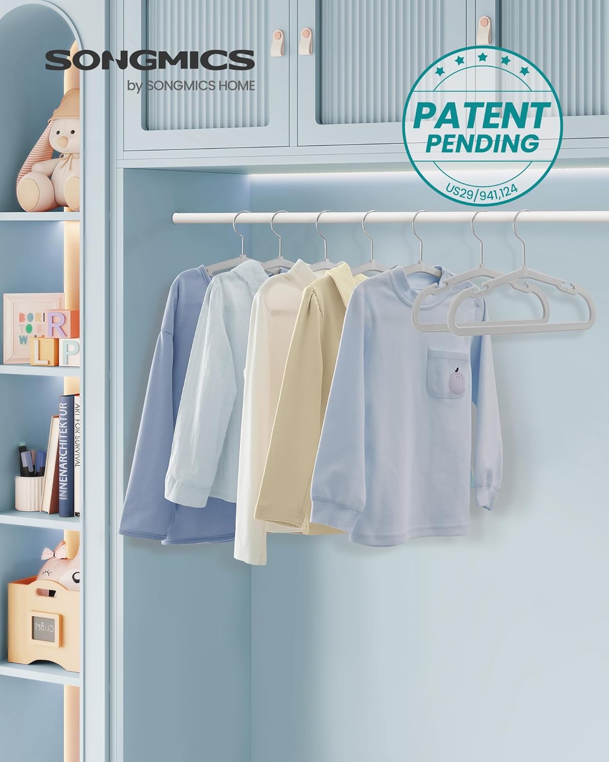 Baby Hangers 50 Pack 11 x 6.9 Inches Non-Slip Velvet Kids Hangers for Closet Space-Saving Wide Shoulder