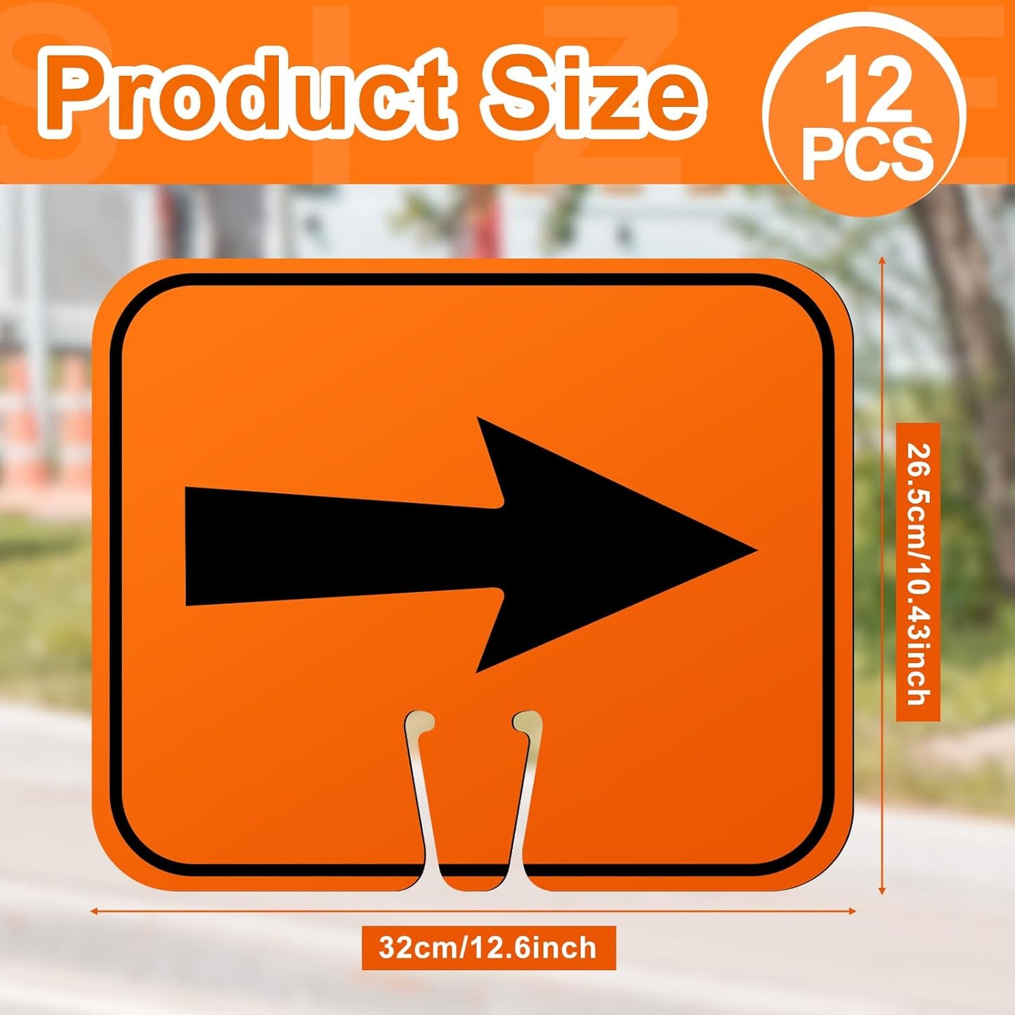 12 Pcs Traffic Arrow Orange Detour Signs Road Cone Top Directional Left Right Go Straight Arrows Sign for Road
