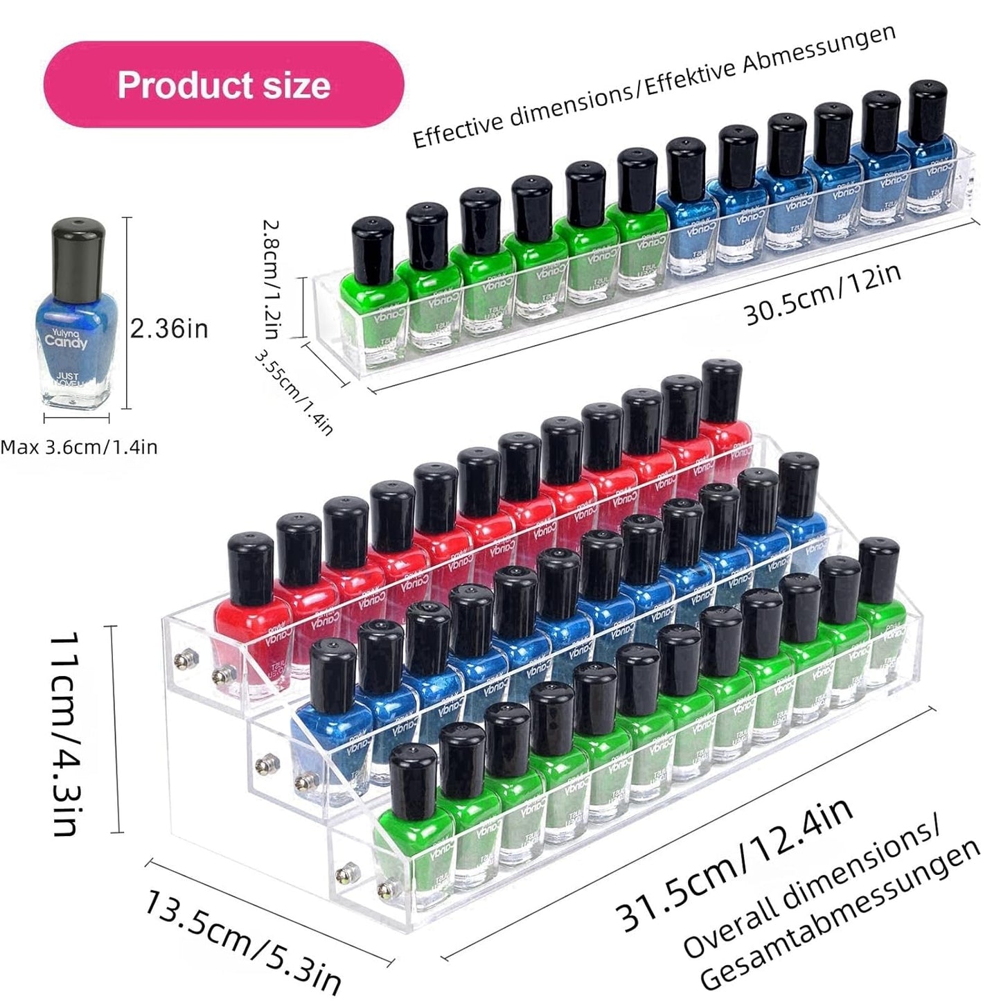 3 Tier Paint rack and Storage Shelf Clear Display Stand for Tattoo Inks Sunglasses Essential Oils