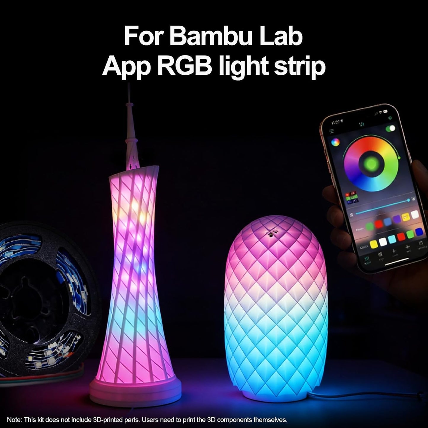 App Control Led Lamp Kit 001 for Bambu Lab 3D Printer Light Iridescent RGB LED Strip Light Bundle