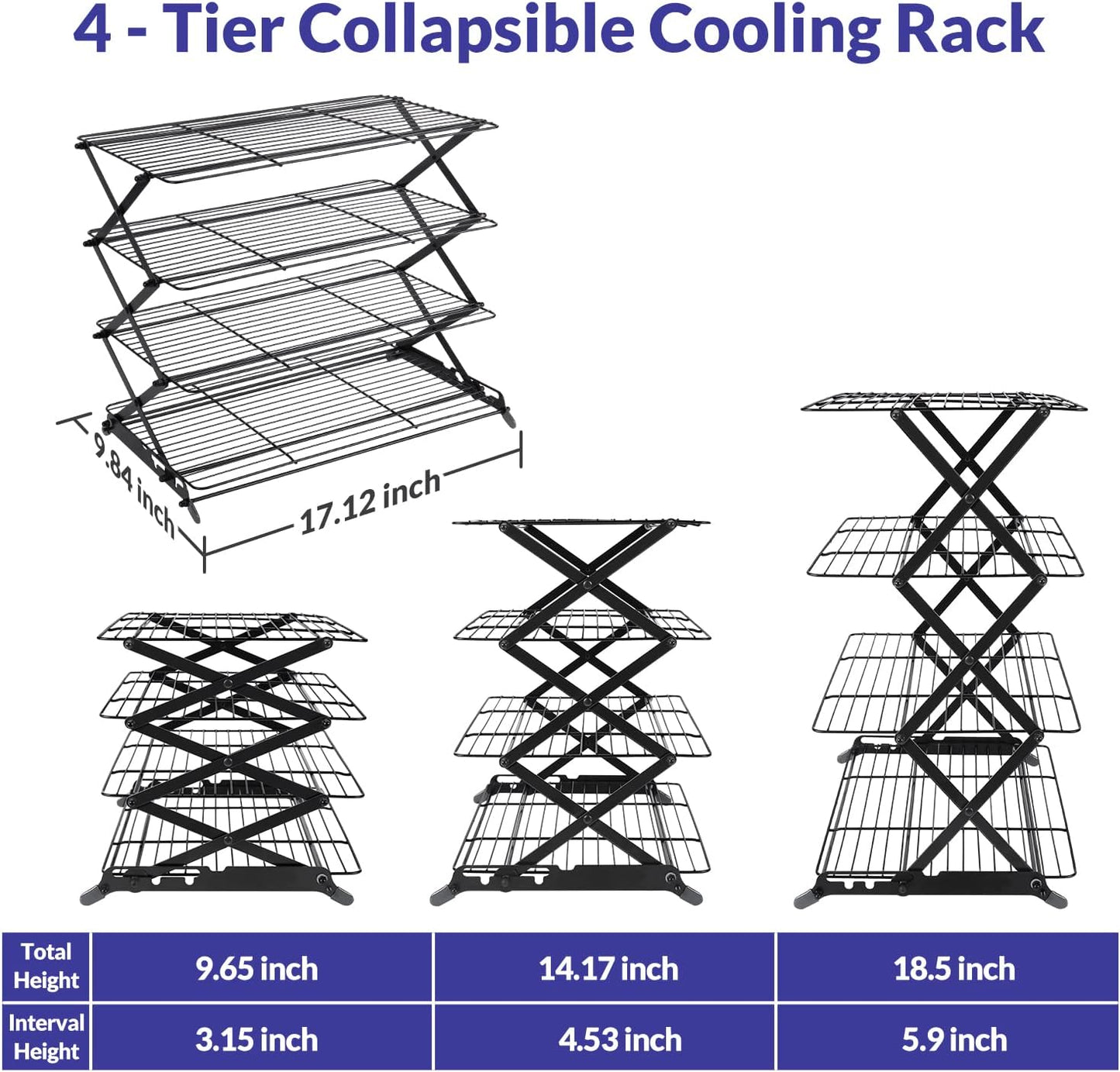Upgraded Collapsible Cooling Rack with Adjustable 3 Setting Design Stackable Roasting Cooking